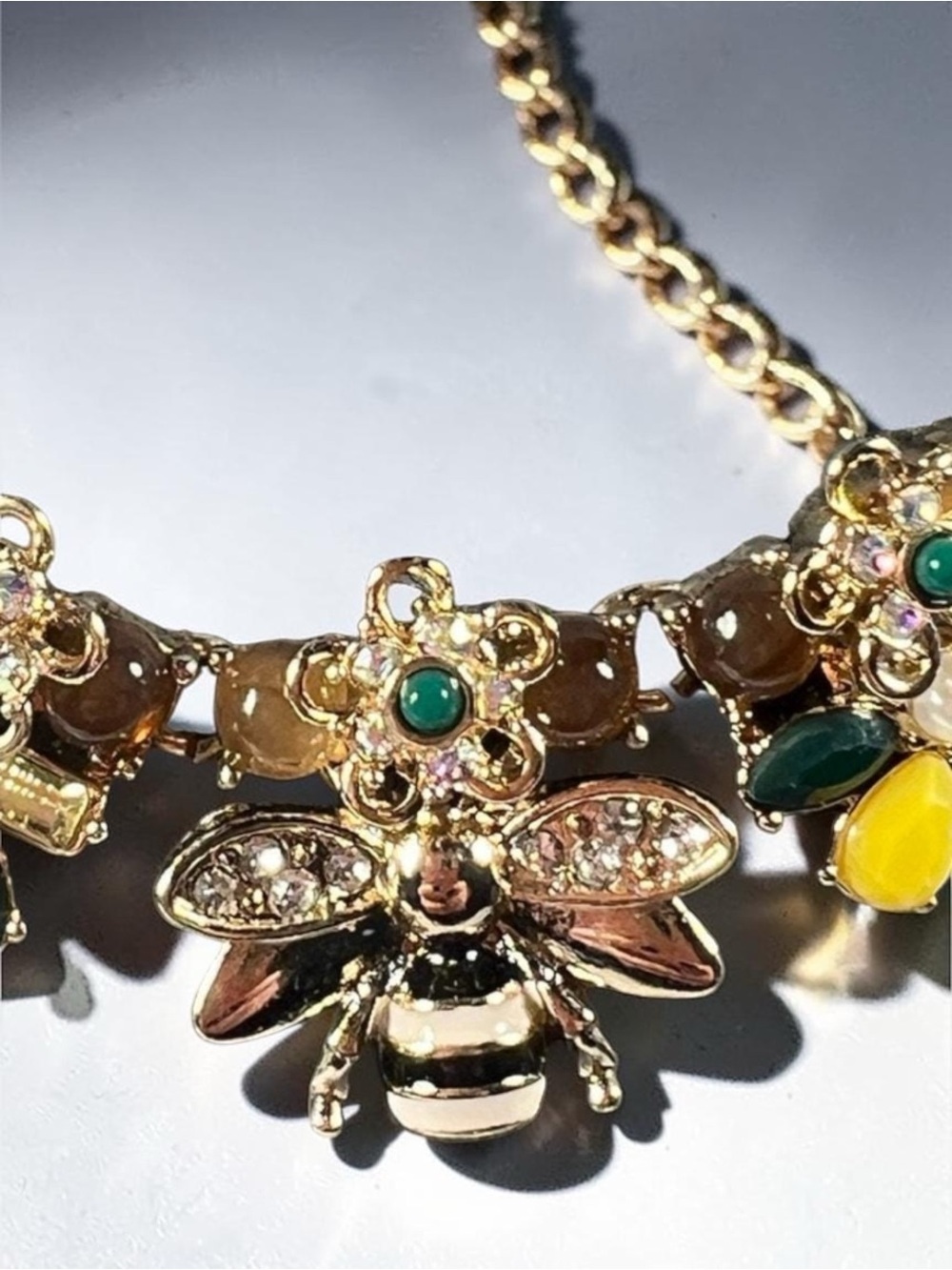 NWT Vintage Ann Taylor Bee Statement Necklace Gold Tone Crystal Floral Bib